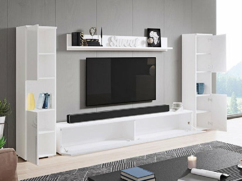 Nappali bútorsor Nova XL (wotan tölgy + fényes fehér) (fehér LED világítás)