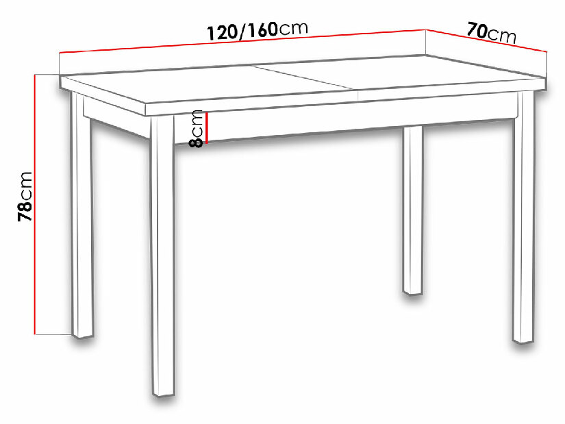 Széthúzható asztal Ewan 70 x 120+160 X (fehér L)