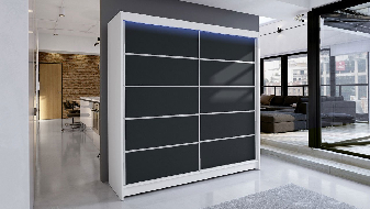Tolóajtós szekrény Bastian IV (fehér + fekete) (LED RGB világítás színes)