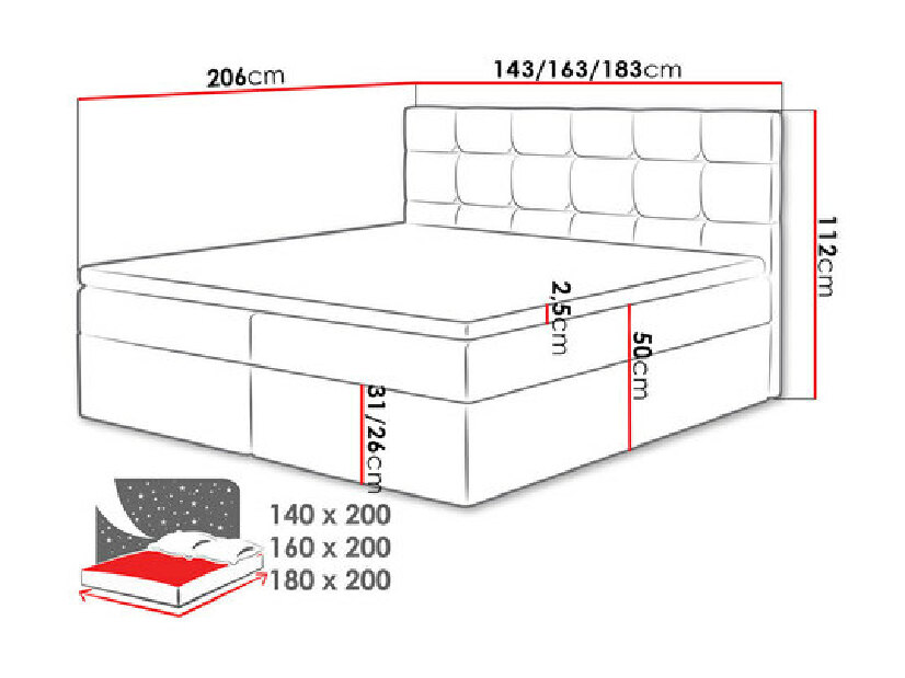 Kontinentális ágy 160 cm Mirjan Cinara (öko-bőr Soft 011 + fekete)