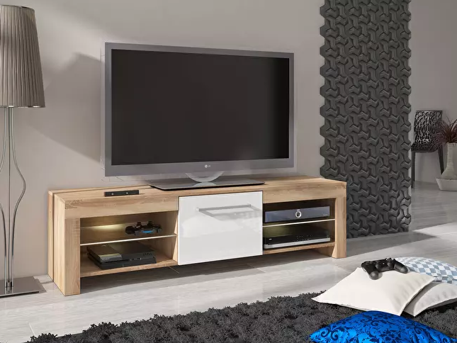  TV asztal/szekrény Flex (világos sonoma tölgy + fényes fehér) 