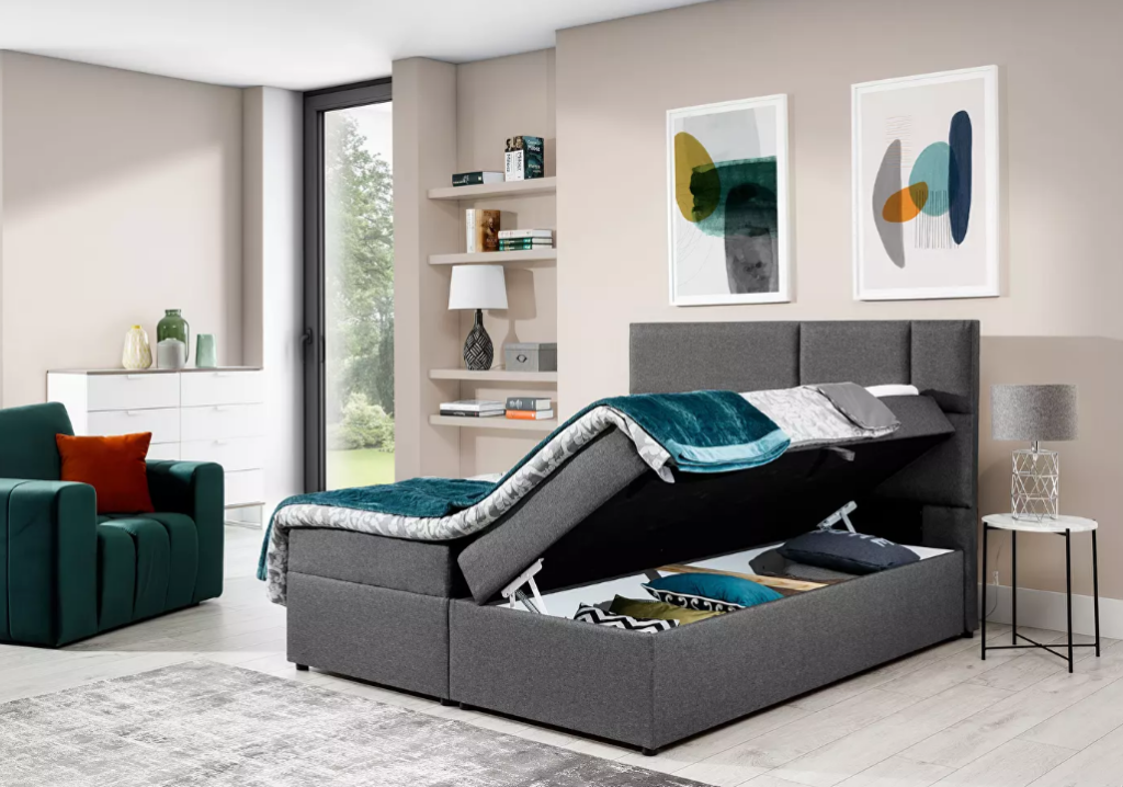  Franciaágy Boxspring 180 cm Florio (világosszürke) (matracokkal és tárolóval) 