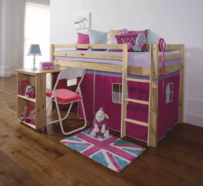  Gyerekágy számítógépasztallal 90 cm Alzaria (rózsaszín) 