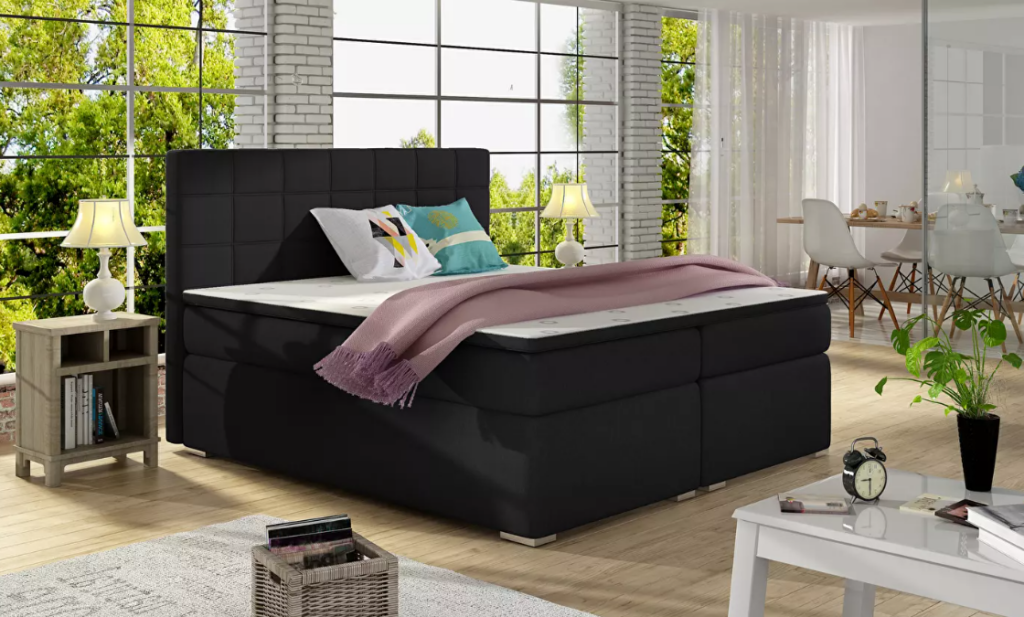  Franciaágy Boxspring 180 cm Abbie (fekete) (matracokkal) 