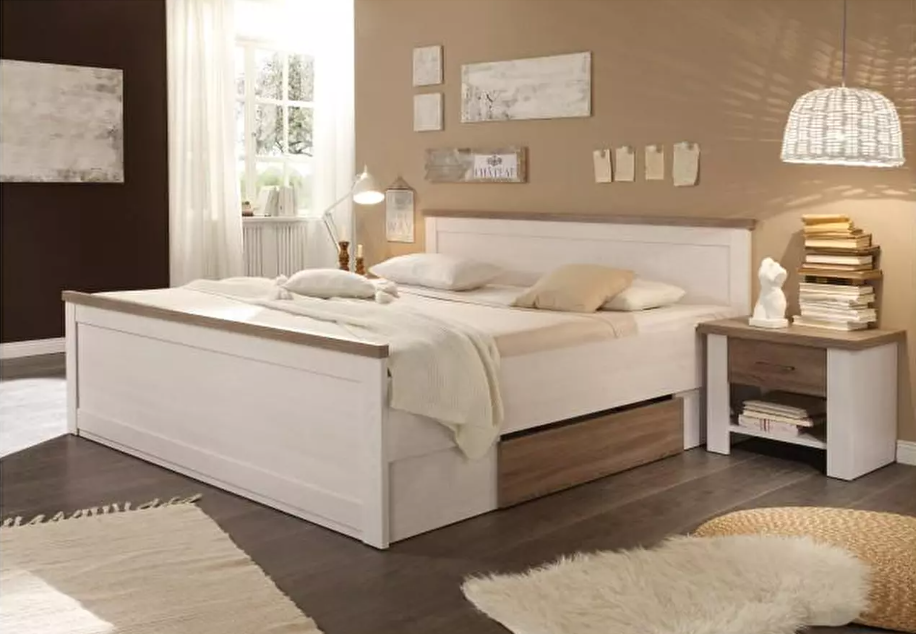  Franciaágy 180 cm Dawa (tárhely + 2db asztalka) (fehér + sonoma tölgy) 