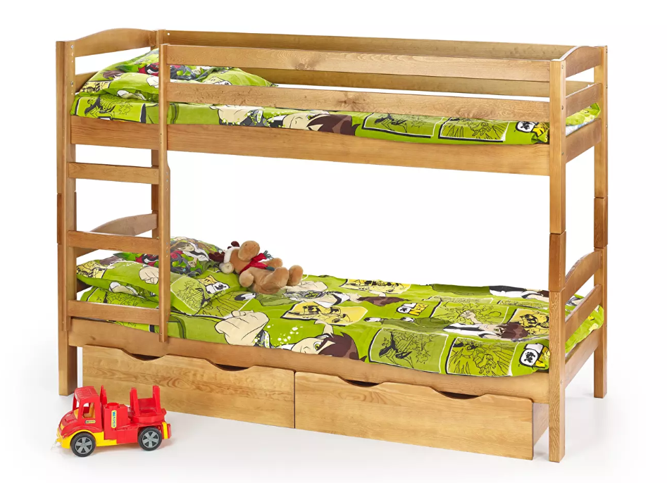  Emeletes ágy 80 cm Sana éger (tömörfa ágyráccsal és matraccal) (fenyő) 