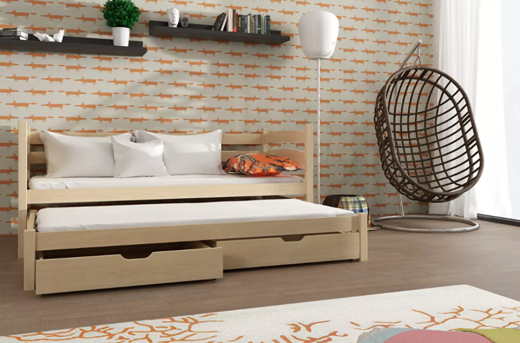 Gyerekágy 90 x 200 cm Tiana (ágyráccsal és tárolóhellyel) (borovi fenyő)