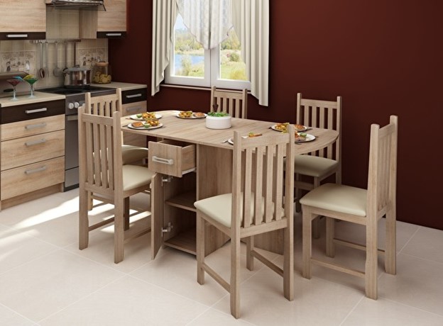 széthúzható étkezőasztal, tárolóhellyel