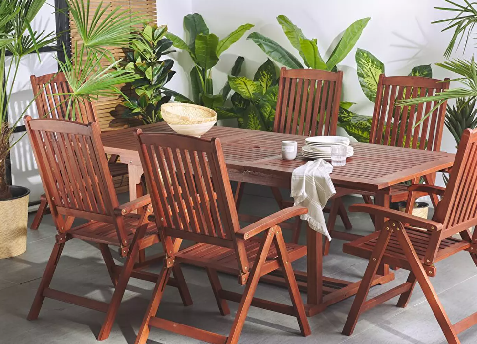 Kerti étkezőszett TRATORIA (fa) (sötét fa)  a tökéletes választás terasza számára.