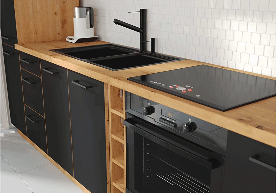 Alsó konyhaszekrény a mosogató alá Meriel 80ZL 2F BB (fekete + artisan tölgy) feldobja konyháját.