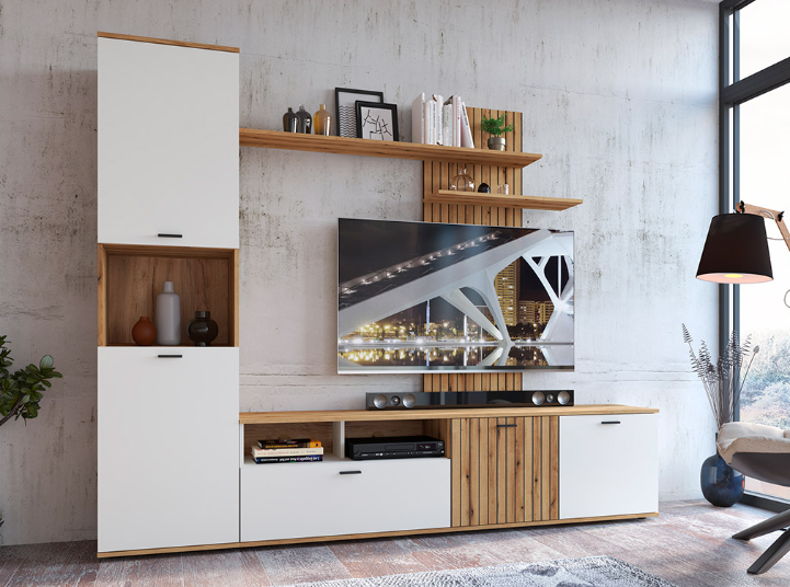 Nappali bútorsor - Furnival - Rolluna (evoke coast tölgy  + fehér gyöngy) letisztult formák és elegancia