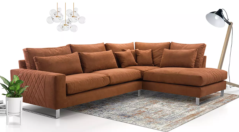 Sarokkanapé Cristal (barna) (J) - meleg szín, kényelem és esztétika keveredése.