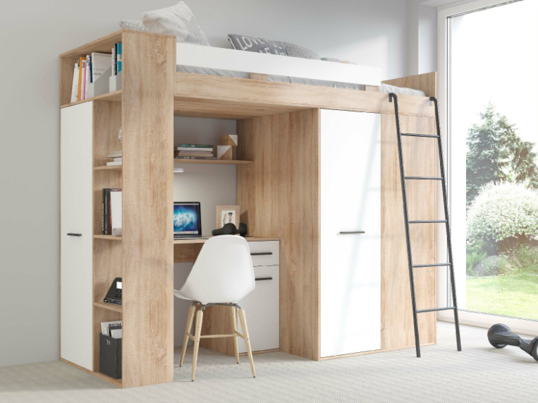 Esztétikus és praktikus emeletes ágy íróasztallal ás ruhásszekrénnye.