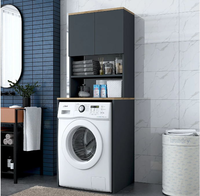 Fürdőszoba szekrény Karoline 101 (dió + antracit) - sok tárolóhellyel.