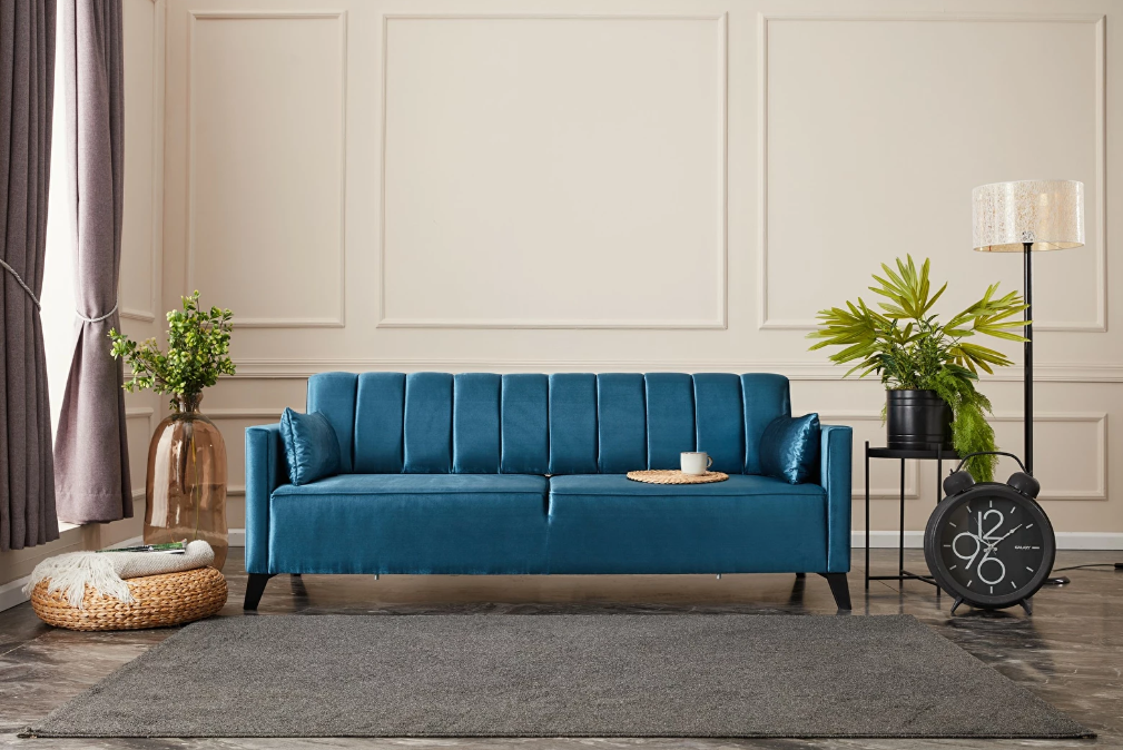 Háromszemélyes kanapé Oringa (türkiz) -tökéletes a pihenéshez, olvasáshoz, lustálkodáshoz.