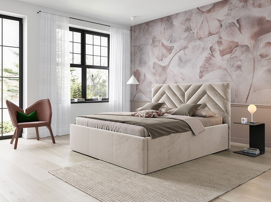 Franciaágy 180 cm Mengalora (bézs) (ágyráccsal) (tárolóhellyel) - kényelmes, és szép. Remek hely a pihenésre.
