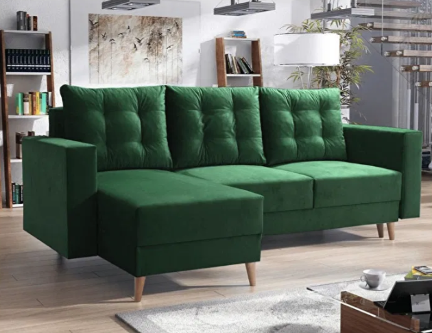 Széthúzható kanapé tárolóhellyel.