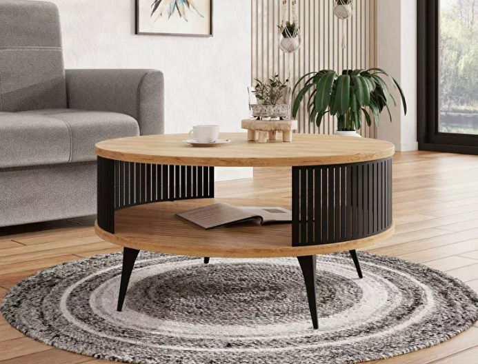 A sohányzóasztal Mezanoa (fekete + arany craft tölgy) esztéikus és praktikus.
