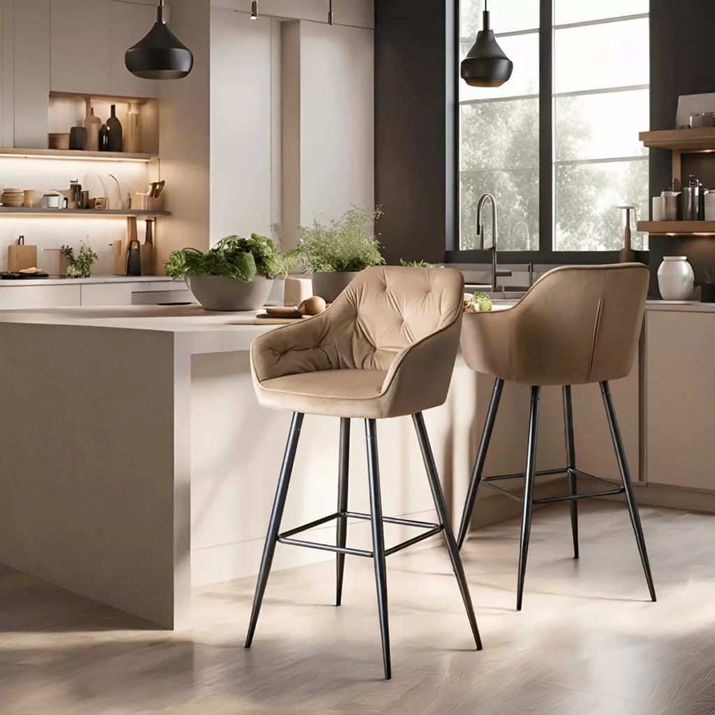 Kellemes hangulatú bézs bárszékek