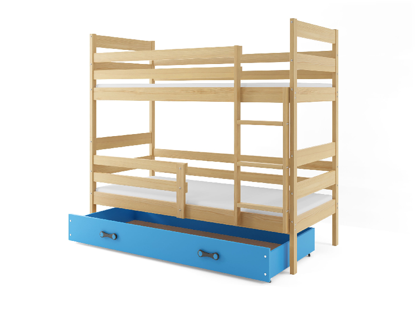 Emeletes ágy 90 x 200 cm Eril B (fenyő + kék) (ágyrácsokkal és tárolóhellyel)