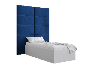 Egyszemélyes ágy kárpitozott fejtámlával 90 cm Brittany 1 (matt fehér + kék) (ágyráccsal)