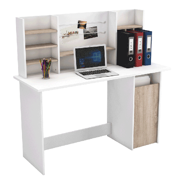 Számítógépasztal Amabis (brushed tölgy + fehér)