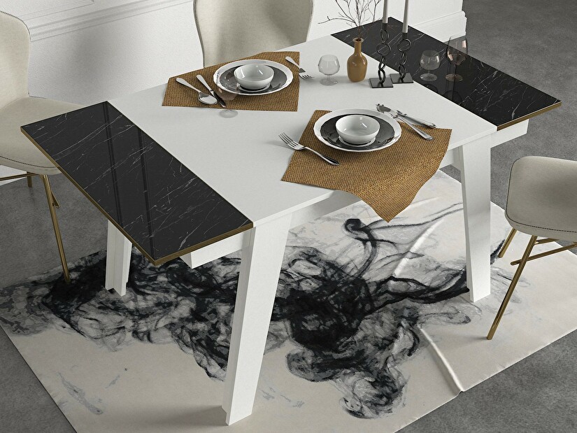 Étkezőasztal (6 fő részére) Raven (fehér + arany + fekete)