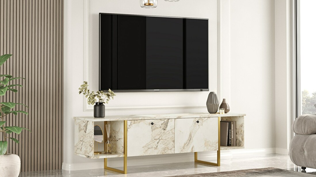TV asztal/szekrény Vega 30 (fehér + arany)