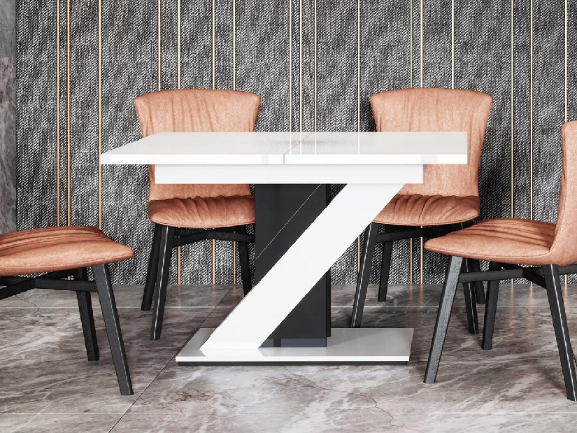 Modern asztal Exalior (fényes fehér + beton)