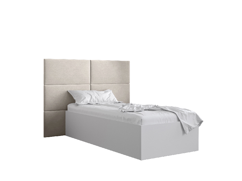 Egyszemélyes ágy kárpitozott fejtámlával 90 cm Brittany 2 (matt fehér + krém) (ágyráccsal)