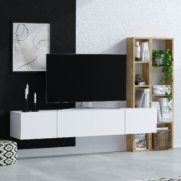 TV asztal/szekrény Panda (fehér + tölgy)