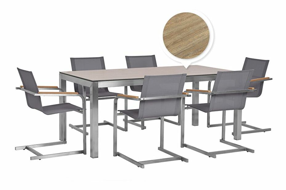 Kerti bútor szett GROSSO/COLSO (tölgy) (laminát HPL) (szürke székek) (6 fő részére)