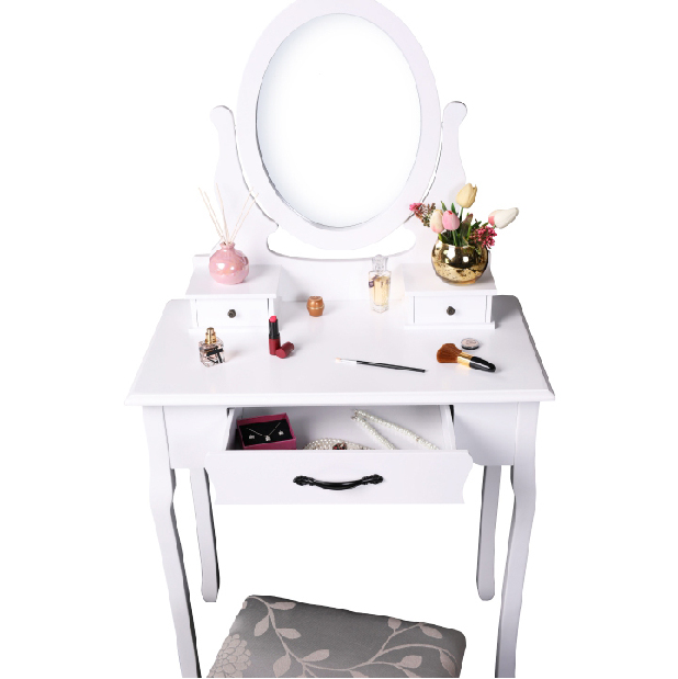 Toalett asztal zsámollyal Linetik (fehér)