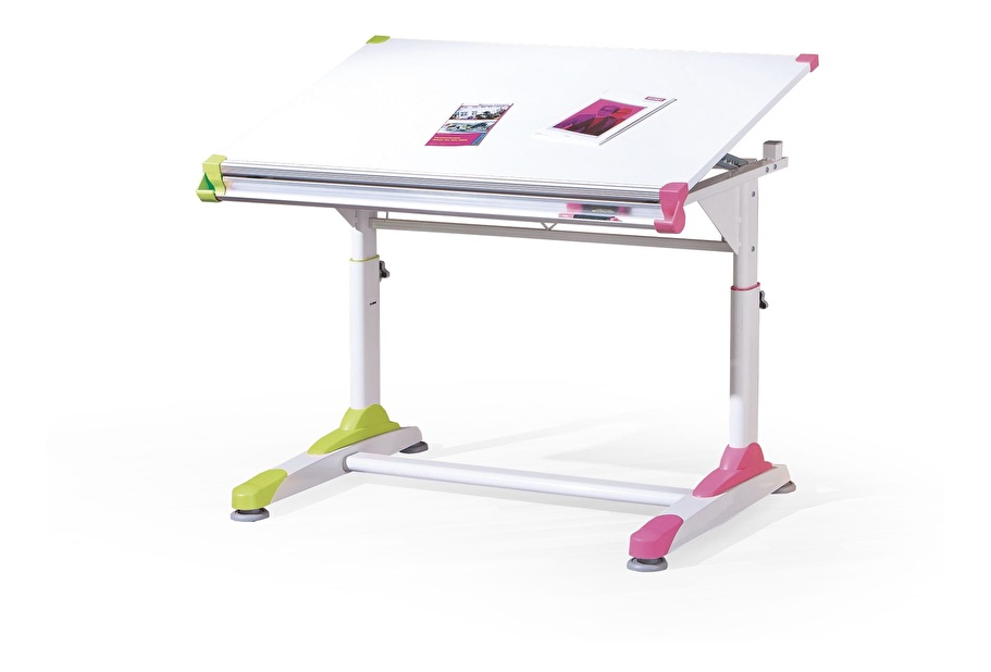 Gyerek íróasztal Carma (fehér + rózsaszín + zöld)