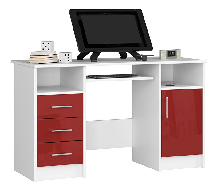 PC asztal Aziza (fehér + fényes piros)