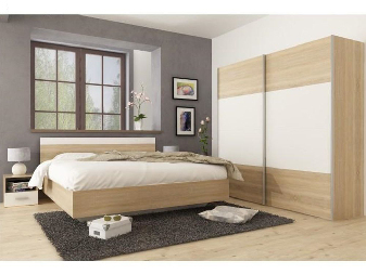 Hálószoba (ágy 180x200 cm, 2 db. éjjeliszekrény, szekrény) Gabreola (szonoma tölgy + fehér)
