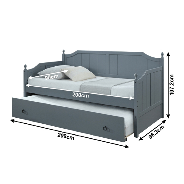 Egyszemélyes ágy pótággyal 90 cm Baroba (szürke) (ágyrácsokkal)