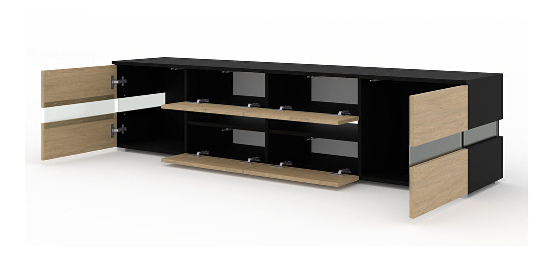 TV asztal/szekrény Vaimo (matt fekete + kő tölgy) (világítással)