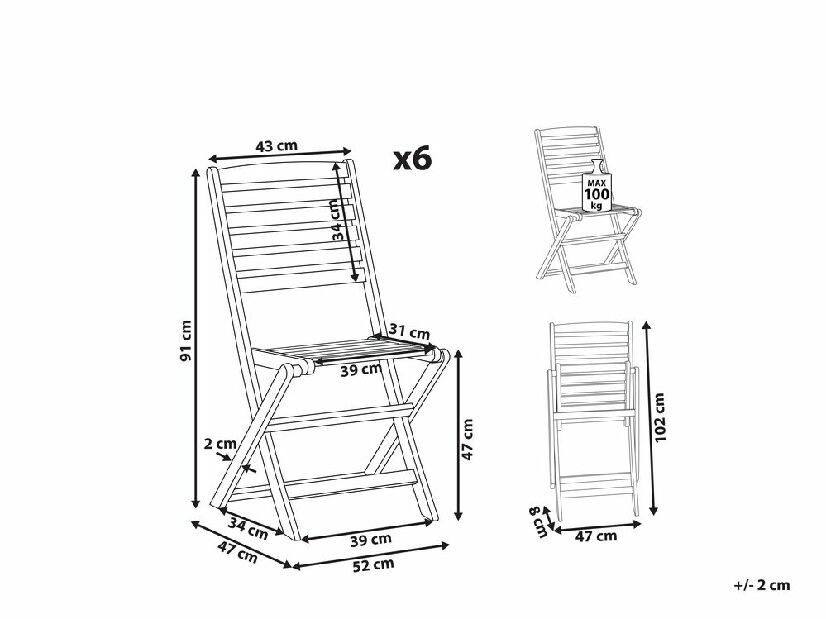 Kerti szék szett 6 db. TALAVO (világos fa)