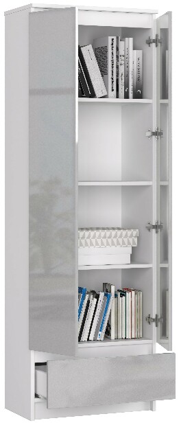 Polcos szekrény Renzo (fehér + fémes fényű)