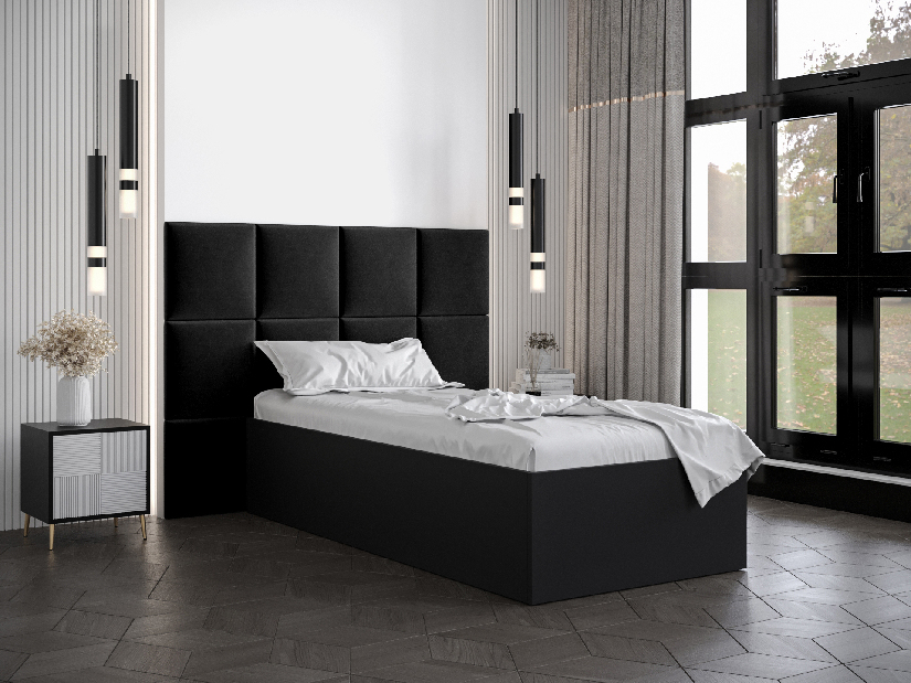 Egyszemélyes ágy kárpitozott fejtámlával 90 cm Brittany 4 (matt fekete + fekete) (ágyráccsal)