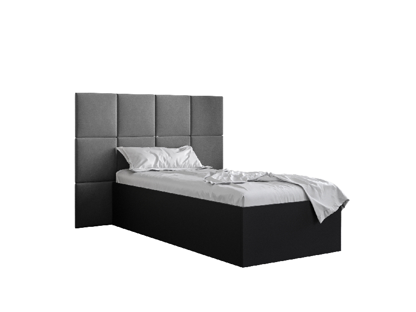 Egyszemélyes ágy kárpitozott fejtámlával 90 cm Brittany 4 (matt fekete + szürke) (ágyráccsal)