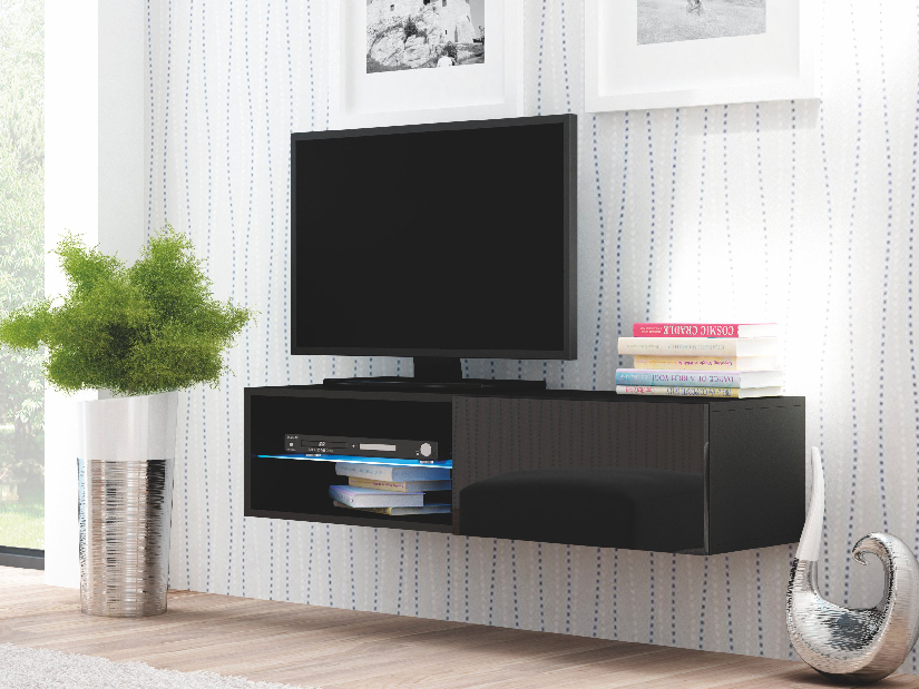 TV asztal/szekrény Livo RTV-120W (fekete + fényes fekete)