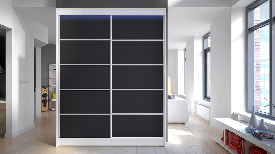 Tolóajtós szekrény Bianca IV (fehér + fekete) (LED RGB világítás színes)