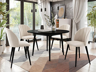 Kerek asztal FI 120 4 székkel ST100 04 Biano (fekete + krém)