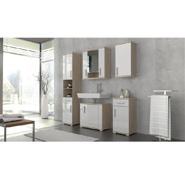 Fürdőszoba szekrény Foana Li03 (szonoma tölgy + magasfényű fehér) *kiárusítás