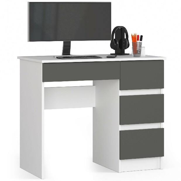 PC asztal Benicio II (fehér + szürke grafit) (J)