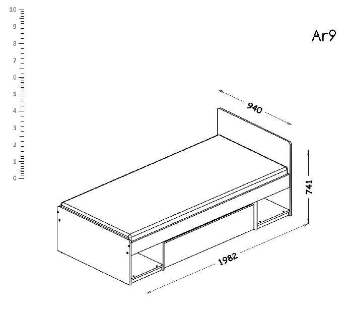 Egyszemélyes ágy typ AR9 90x195 cm Alishia (fehér matt + wotan tölgy)