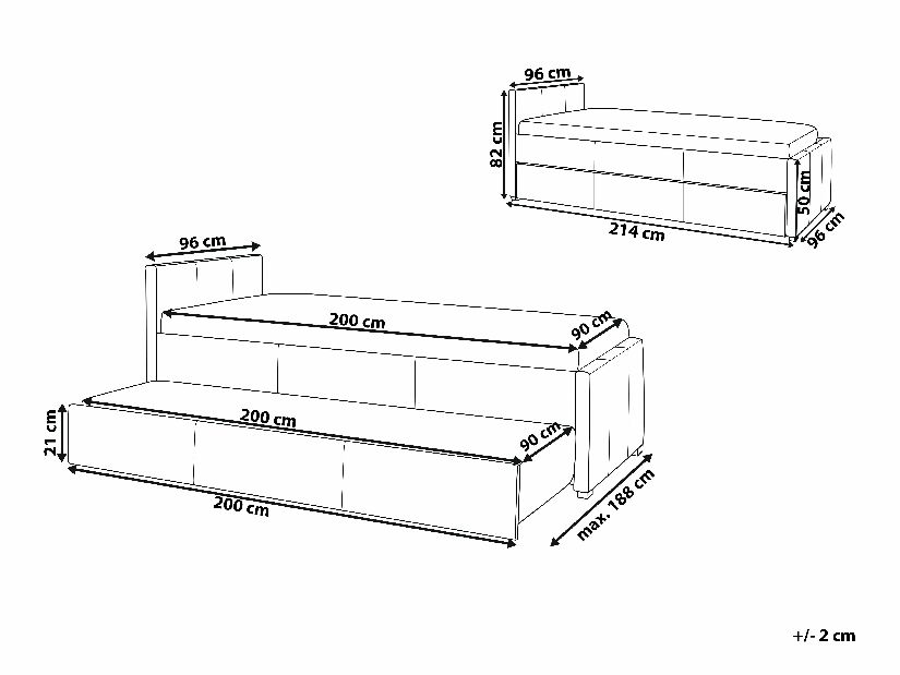 Szétnyitható ágy90 cm MERMAID (ágyráccsal) (bézs)