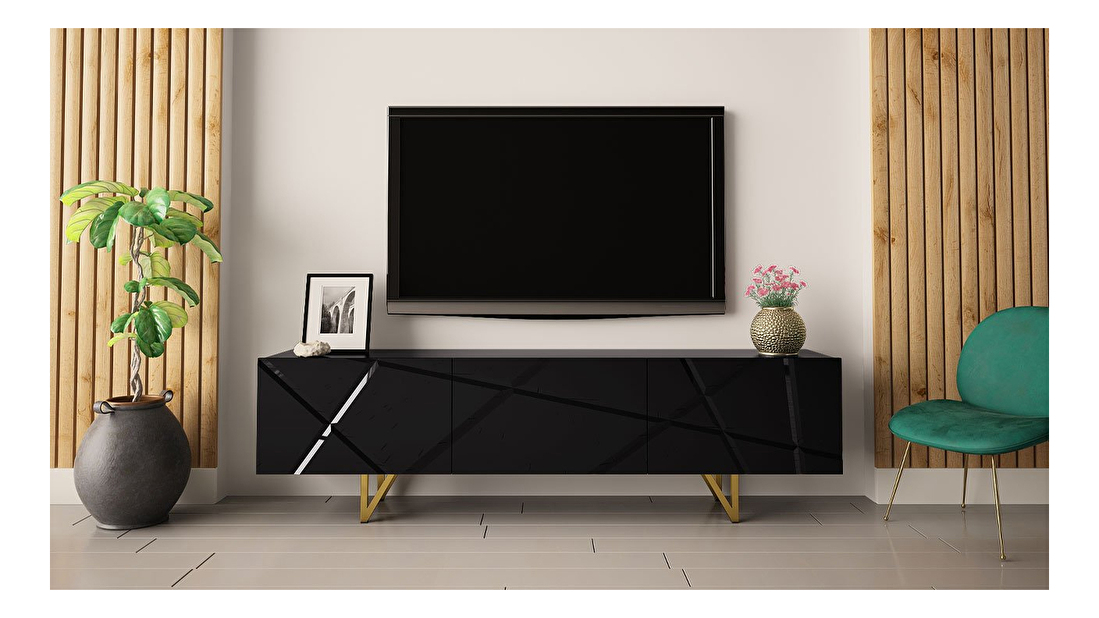 TV asztal/szekrény 180 Nivotis 01 (fekete + fekete fényes + arany) *kiárusítás